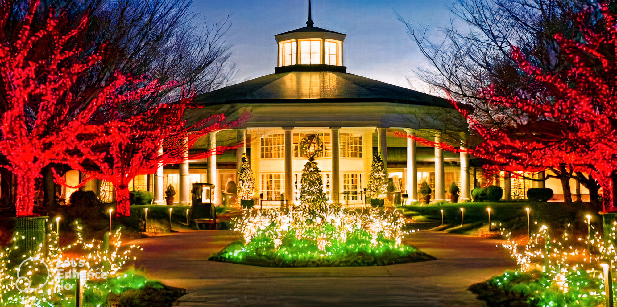 this image shows outdoor Christmas tree decoration in Rancho Cordova, CA