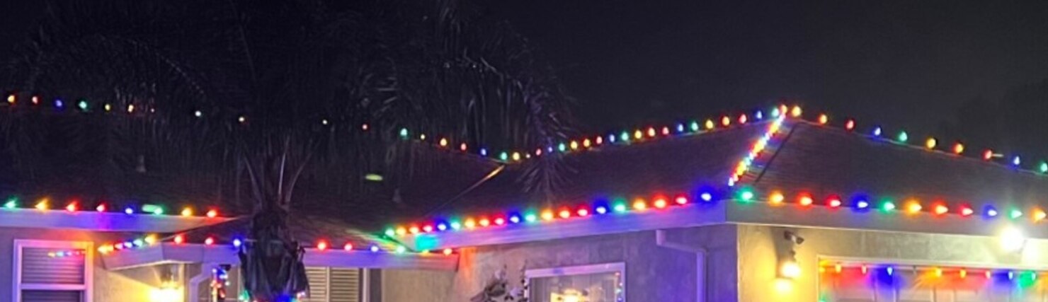 Residential christmas lights in Rancho Cordova, CA: multicolor c9 ranch eave run